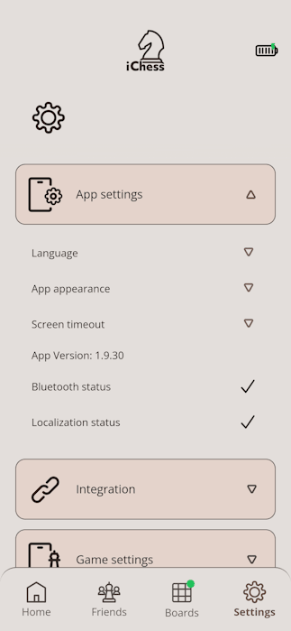 Open App settings to change language, appearance and screen behavior.