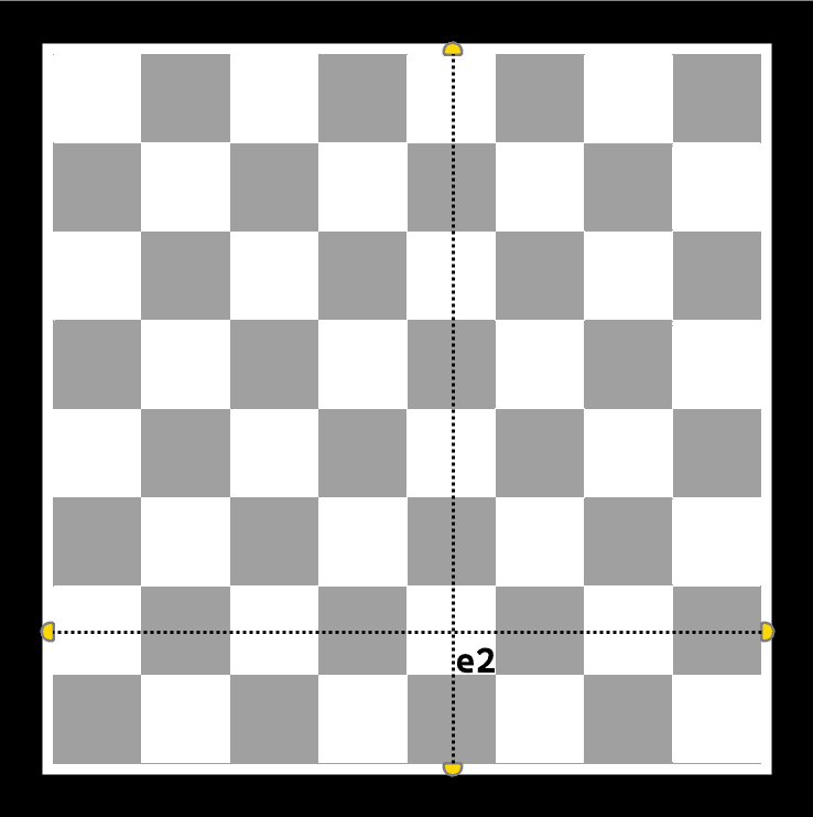 Single Square Indication off: follow the file and rank indicators to locate e2.
