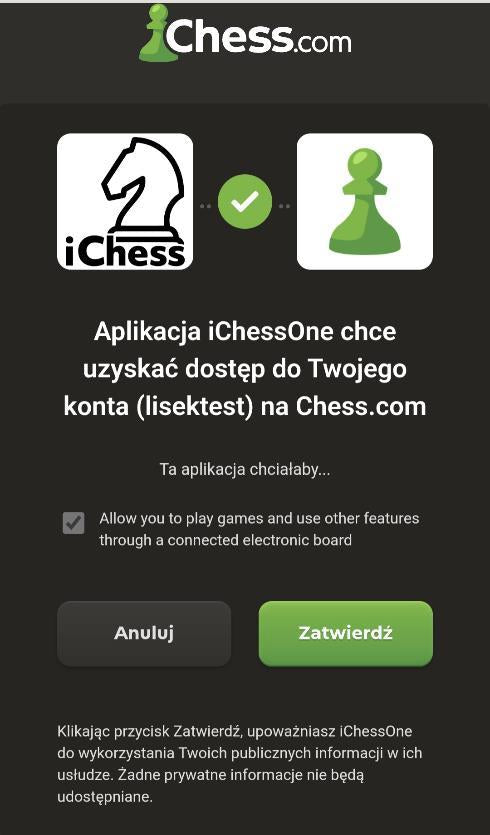 Approve the iChessOne integration on the Chess.com authorization screen.