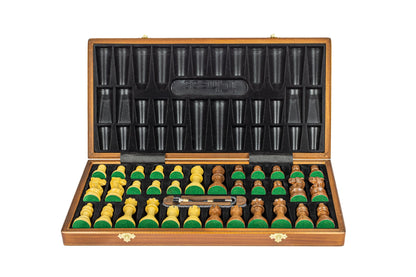 Classic Ebonized pieces stored inside the board case