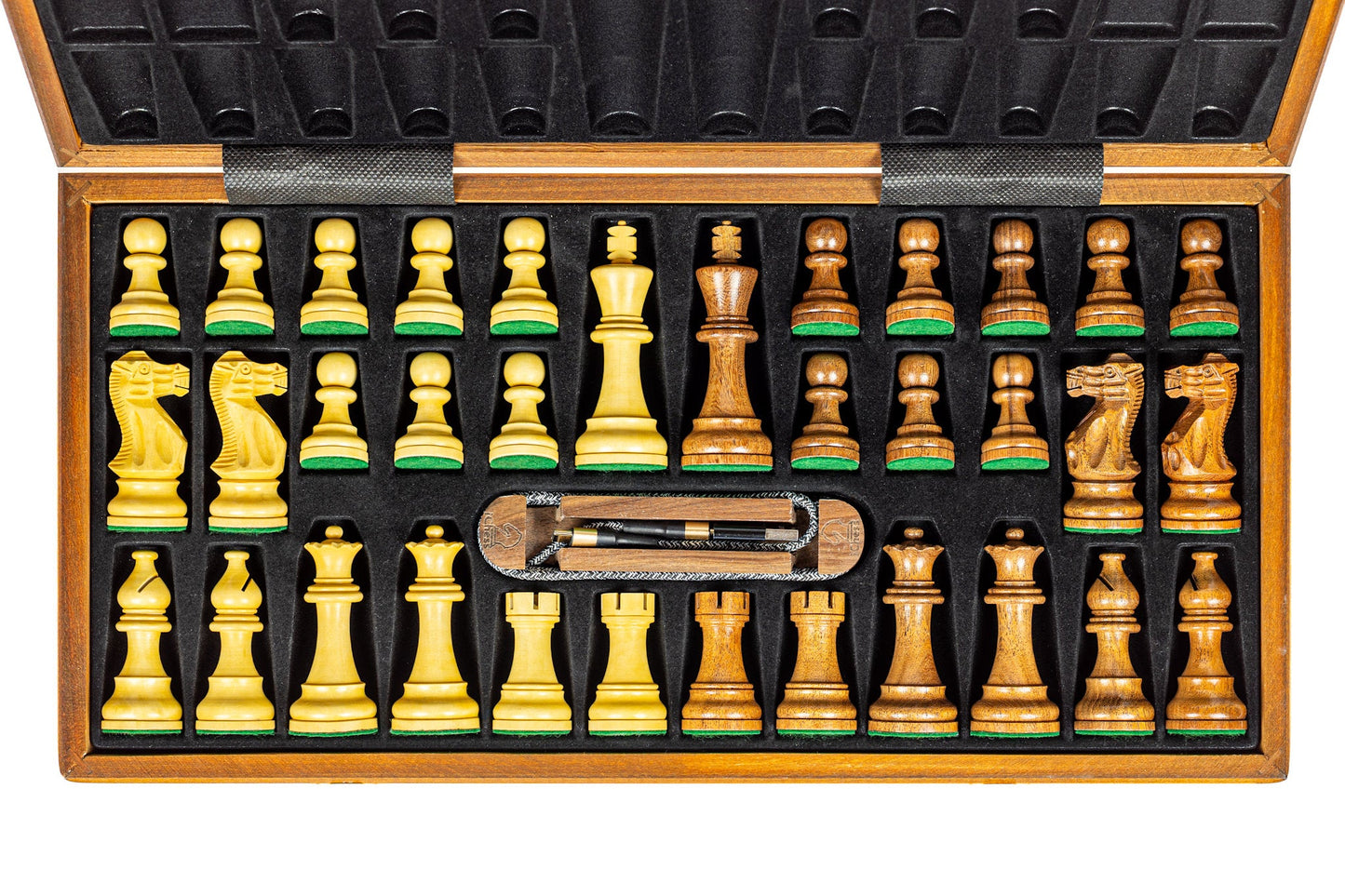 Classic Natural pieces stored inside the board case