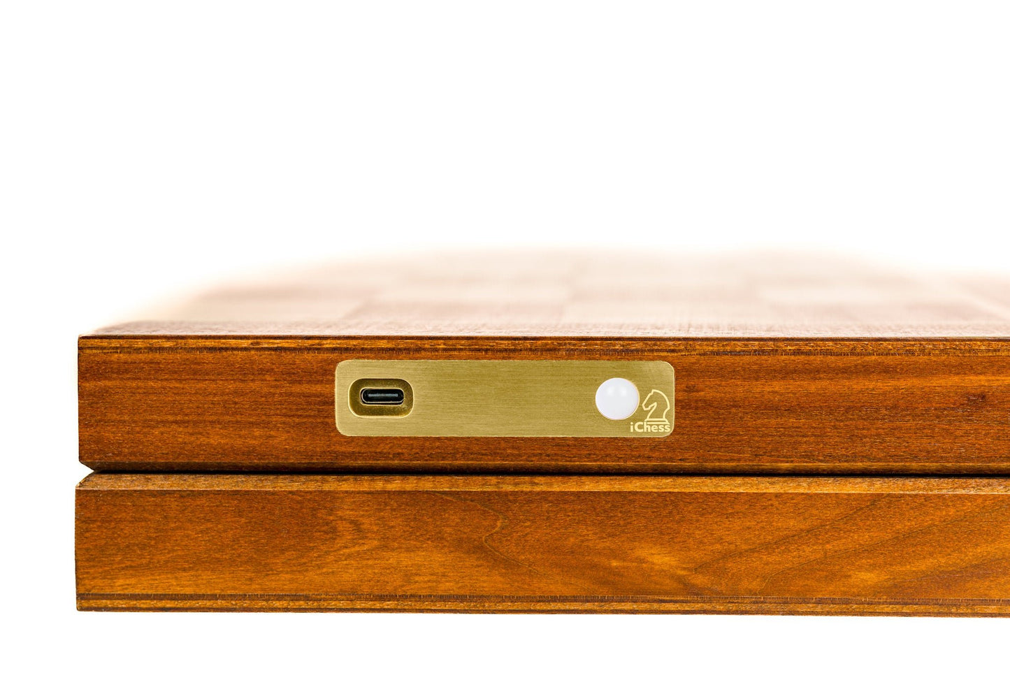 iChessOne side panel with USB-C port, control button, and status light
