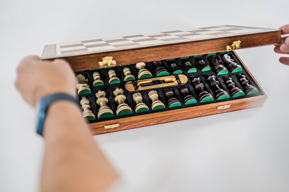 Timeless pieces stored inside the board case